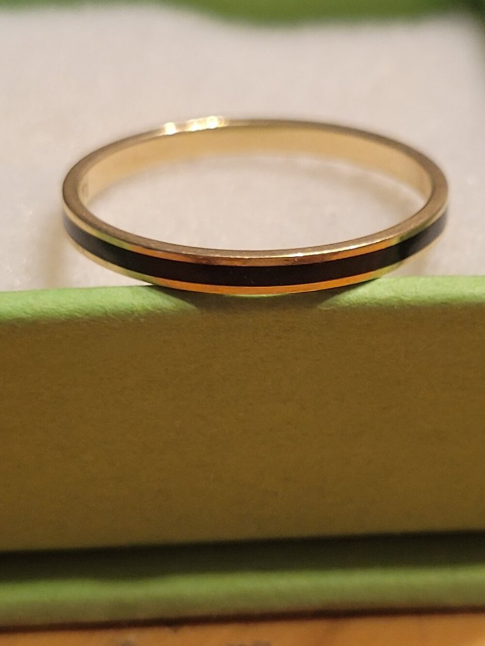 14k Wedding Band Black Enamel Yellow Gold